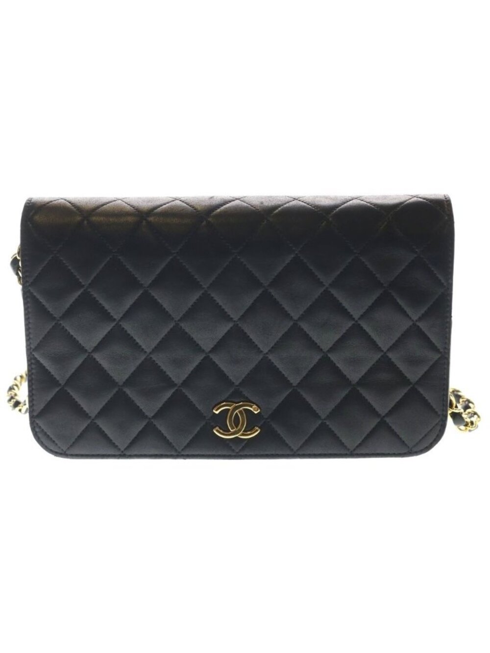 Chanel Quilted 24 Shoulder Bag Chain Black Lambskin Gold